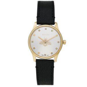 Gucci G-Timeless Bee Quartz Calfskin Strap Watch Black 29mm 632794